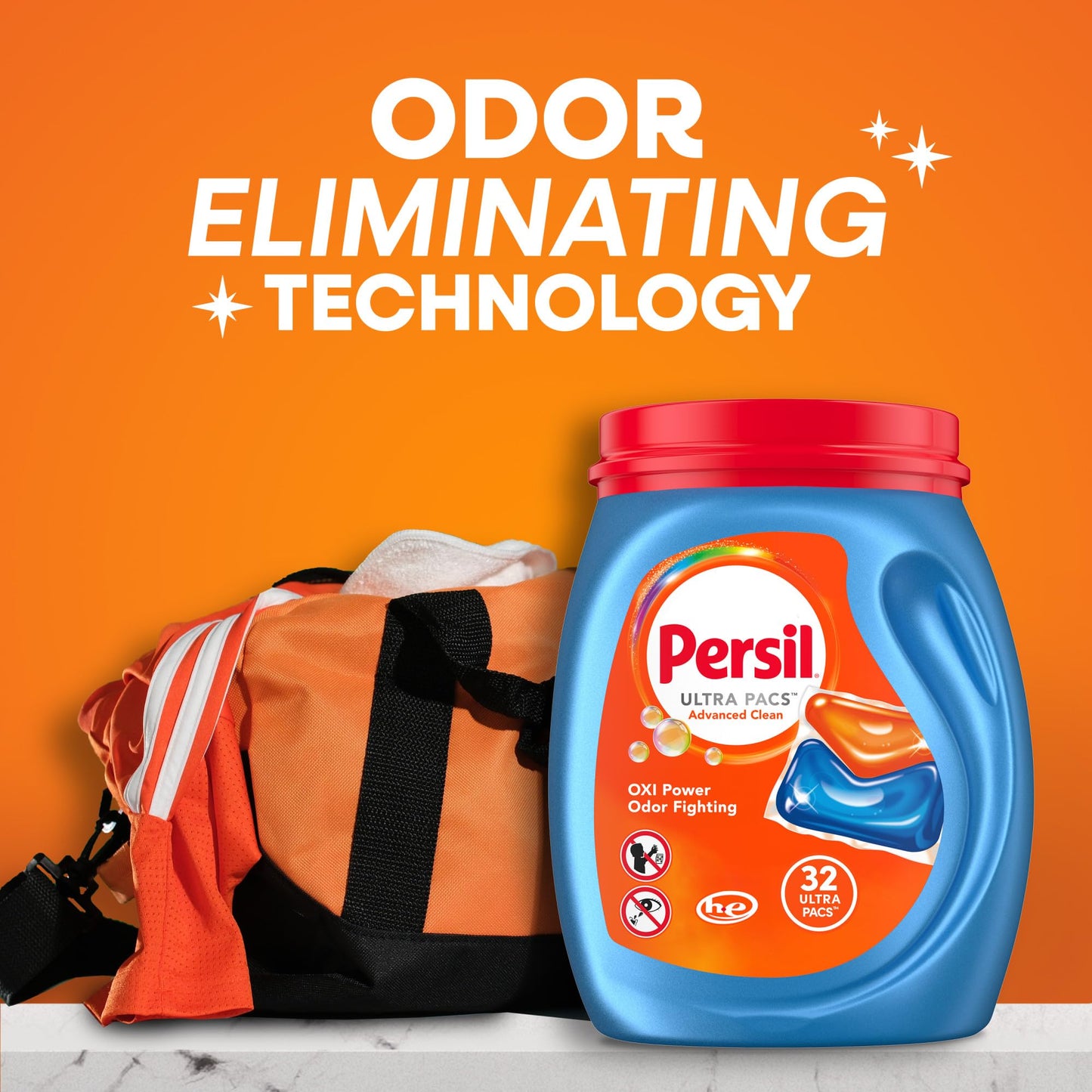 Persil Ultra Pacs Advanced Clean Oxi+Odor Power Laundry Detergent, 57 Count, No Mess, Single-Dose Laundry Soap, Fights Tough Stains & Odors, All Water
