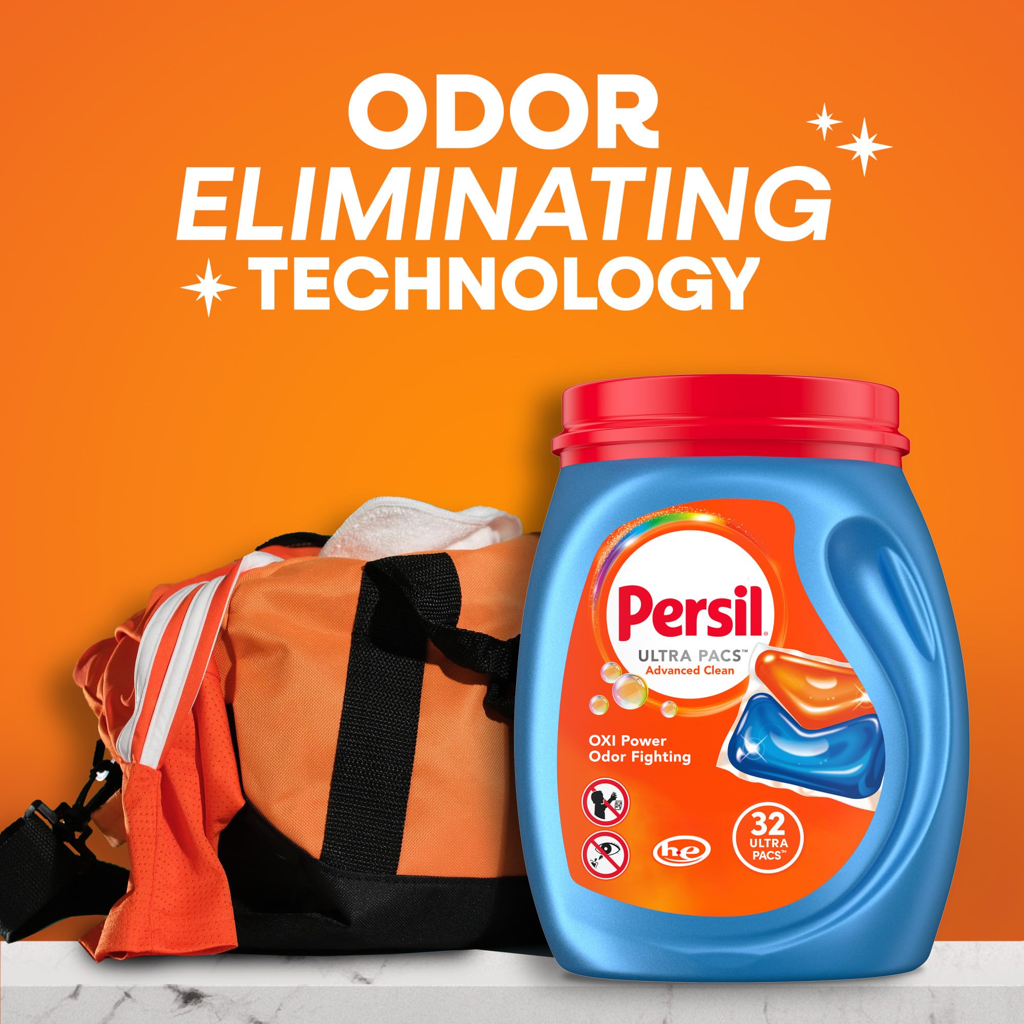 Persil Ultra Pacs Advanced Clean Oxi+Odor Power Laundry Detergent, 57 Count, No Mess, Single-Dose Laundry Soap, Fights Tough Stains & Odors, All Water