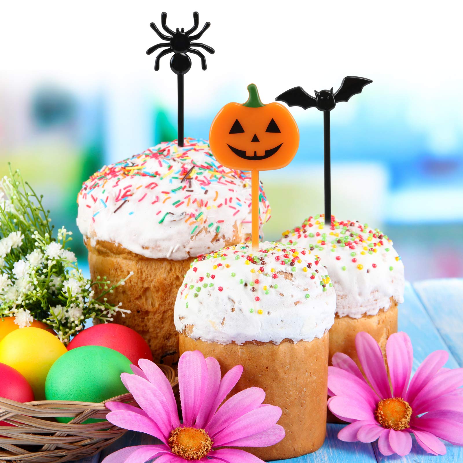 100 PCS Halloween Picks Plastic Halloween Party Cupcake Toppers Appetizer Picks