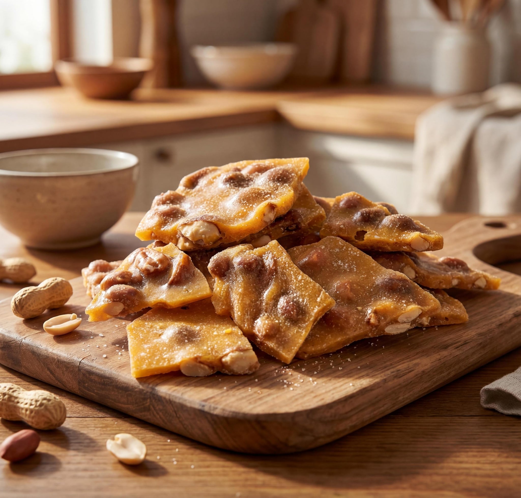 Peanut Brittle - 20 oz Fresh Crunchy Candy Made with Roasted Peanuts and Caramelized Sugar for Gifts, Parties, Dessert Tables, Offices, and Snack
