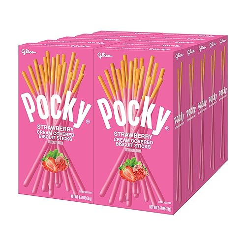 Pocky Strawberry Biscuit Sticks - Sweet Strawberry-Covered Crunchy Snack, Mess-Free and Great for Sharing - (Pack of 10)