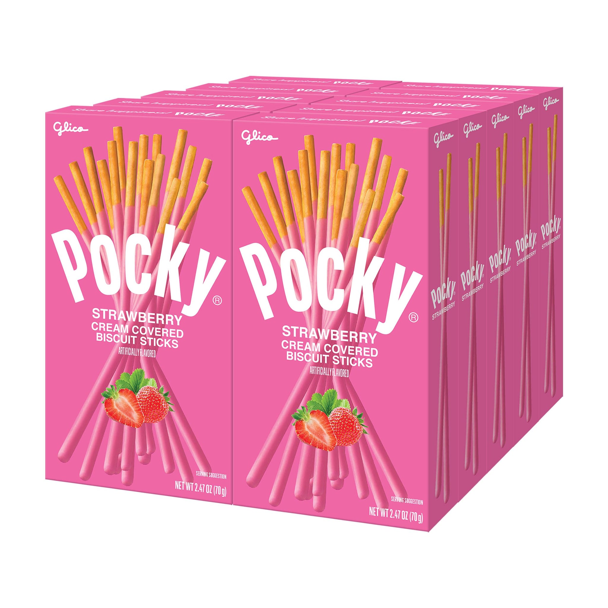 Pocky Strawberry Biscuit Sticks - Sweet Strawberry-Covered Crunchy Snack, Mess-Free and Great for Sharing - (Pack of 10)