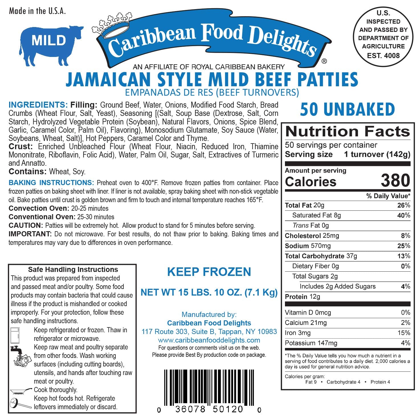 Jamaican Style Patties, Unbaked (1 Case 50 ct Spicy, 1 Case 50 ct Mild)