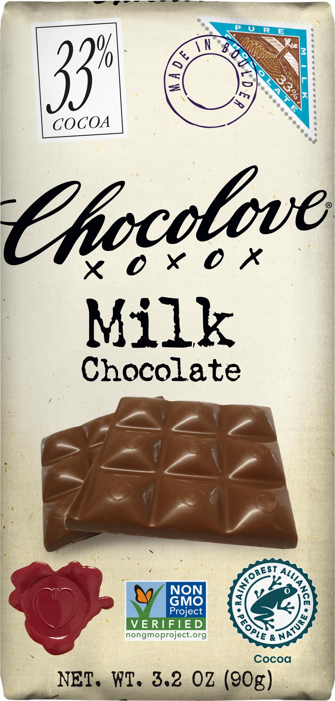 Chocolove Pure Milk Chocolate Bar, 3.2 oz