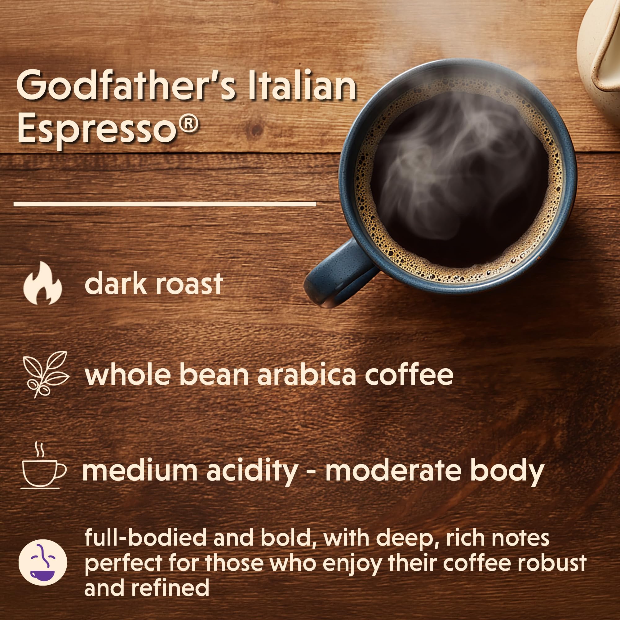 Coffee Bean Direct Godfather’s Italian Espresso®, Whole Bean Coffee, Handcrafted Blend, Dark Roast, 1 Pound Bag (Pack of 1)