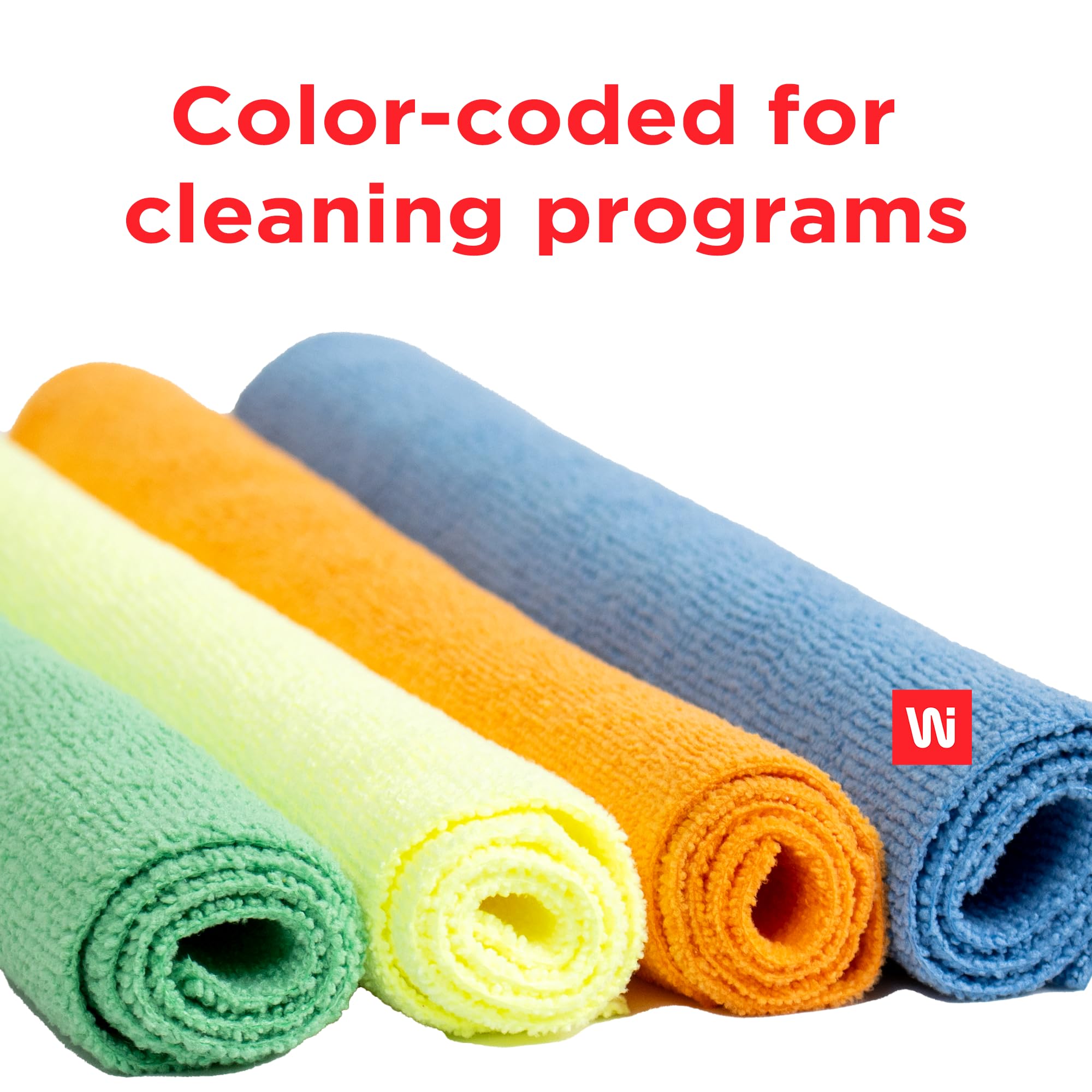 Wi-Supply Microfiber Towels 24 Pack - True to Size 14 x 14, Stitch Free, Washable, Reusable Cleaning Cloths, No Residue Rags for Dusting, Washing