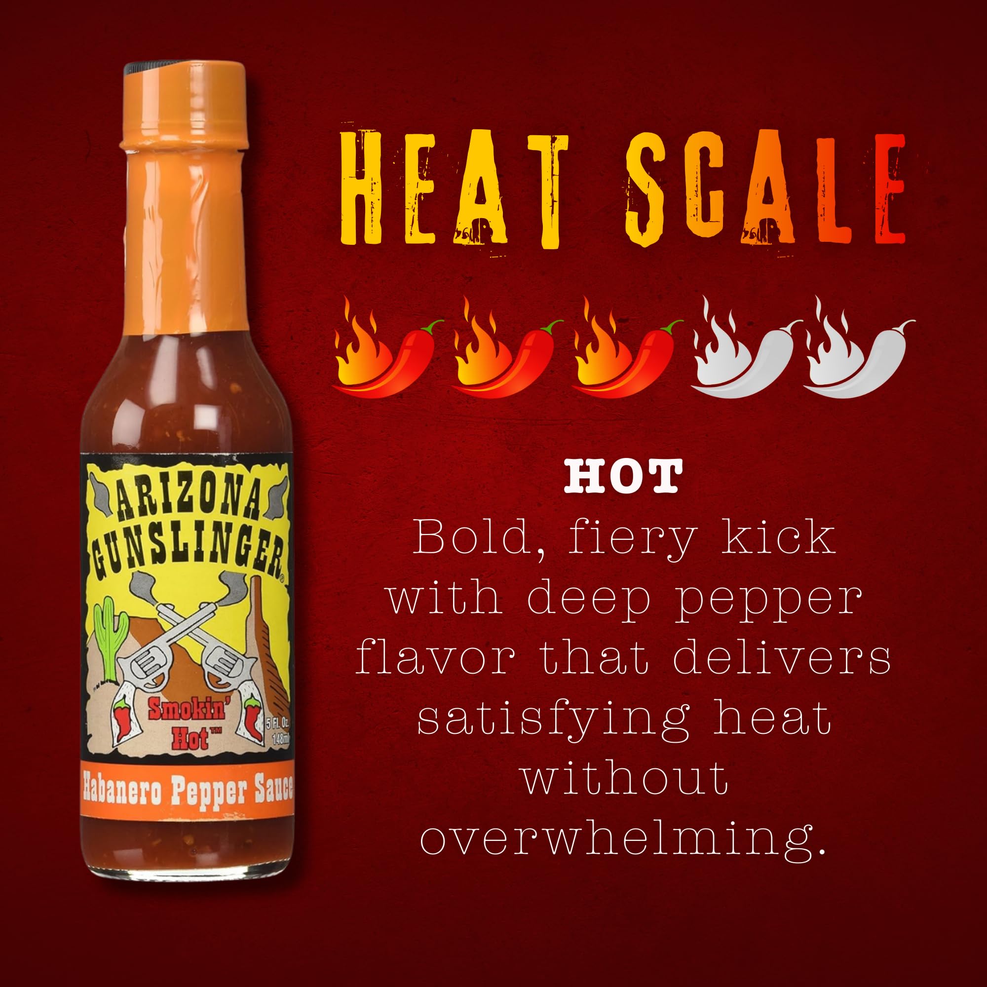 Arizona Gunslinger Habanero Hot Sauce - Made from Fresh Ripened Habanero Peppers and Red Ripened Jalapeño Peppers - Extremely Hot, Thick & Flavorful