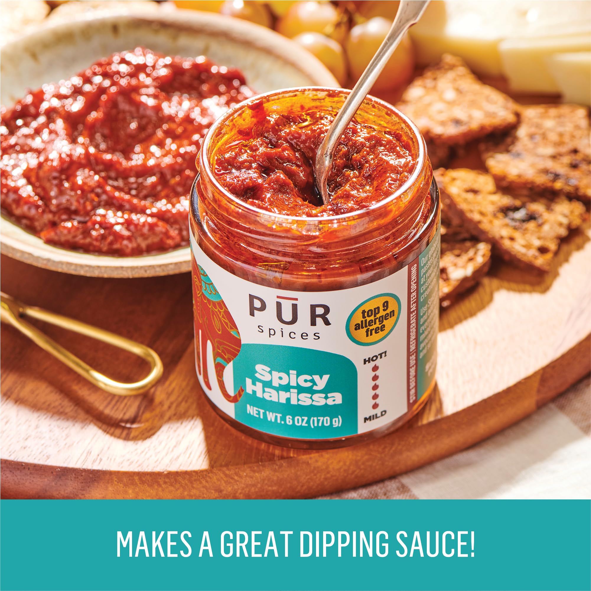 PUR Spices Original Spicy Harissa Paste I Hot Sauce for Cooking and Dipping I Spicy Chili Pepper and Garlic Paste | Middle Eastern Inspired | Plant