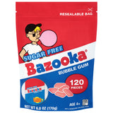 Bazooka Bubble Gum Sugar-Free Chewing Gum Pellets, Bulk Gum in Resealable Bag, 120 Ct in Original Pink Flavor, Sugar Free Bulk, Baseball Party Favors