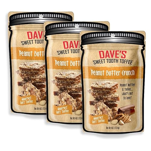 Dave's Sweet Tooth Toffee - Peanut Butter Crunch Toffee Gift Set (4 oz. x 3) - Homemade & Handmade Peanut Butter Gourmet Soft Toffee with Real Butter