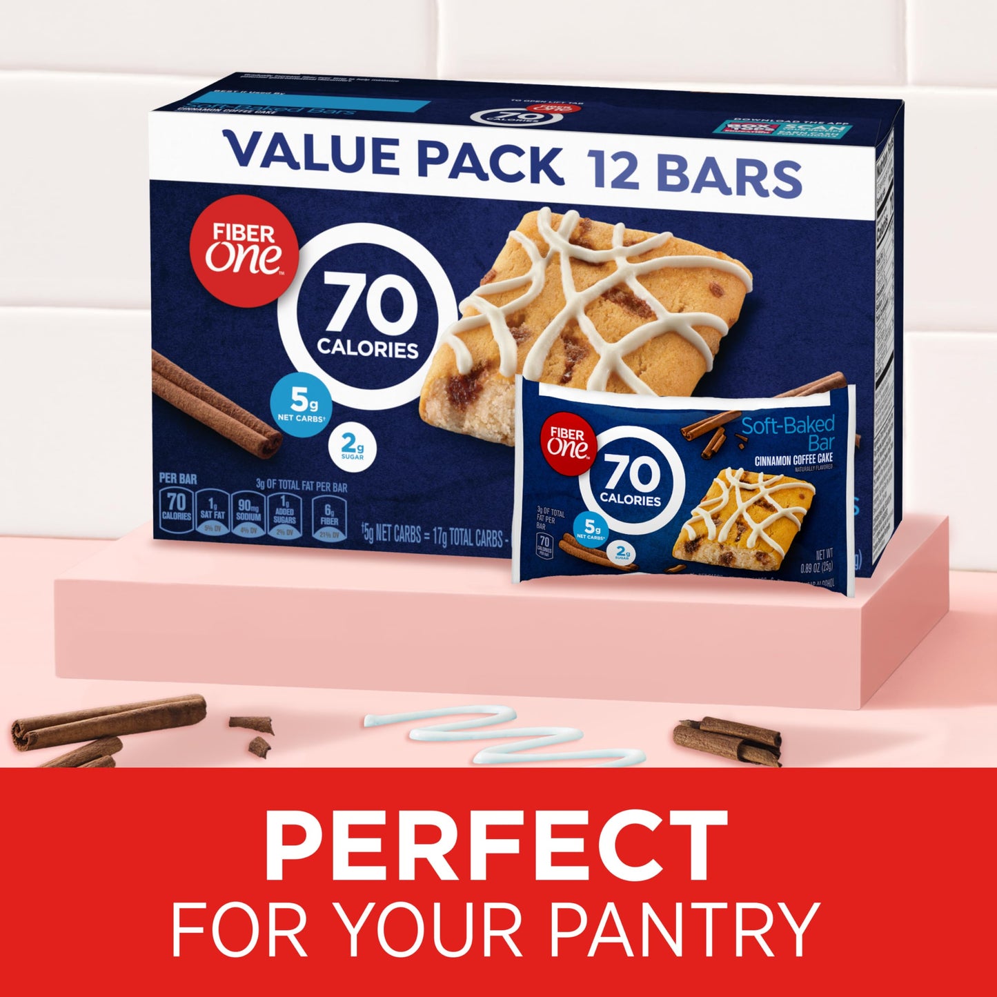 Fiber One 70 Calorie Soft-Baked Bars, Cinnamon Coffee Cake, Value Pack, 12 Bars, 10.6 oz