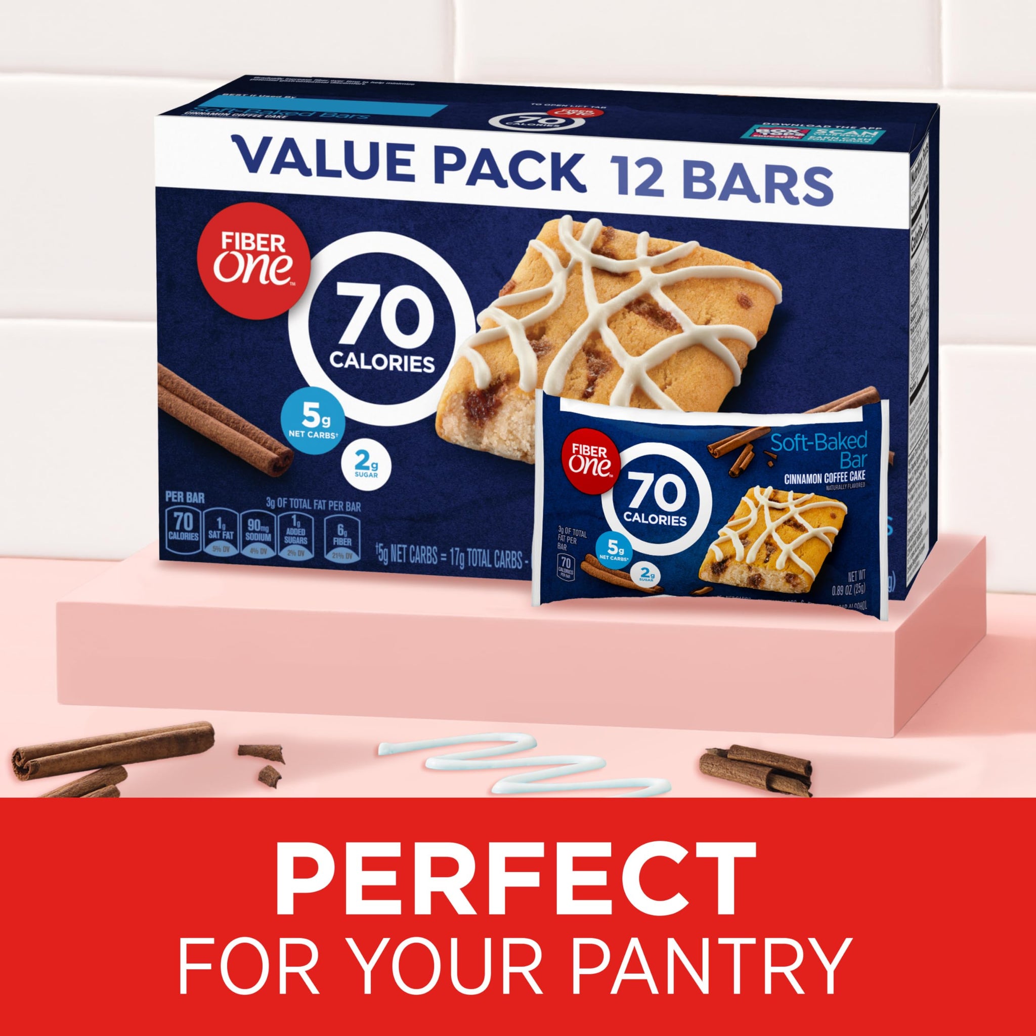 Fiber One 70 Calorie Soft-Baked Bars, Cinnamon Coffee Cake, Value Pack, 12 Bars, 10.6 oz