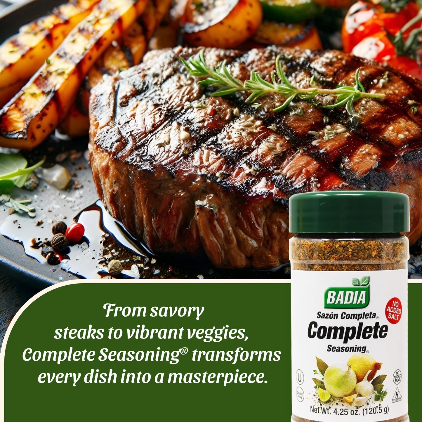 Badia Complete Seasoning Salt-Free, 4.25 oz - All-Purpose Spice Blend of Garlic, Onion, Pepper, Herbs & Spices - Savory Signature Blend (with No Salt)