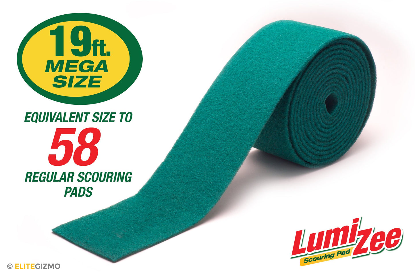 Green Scrubbing Pad Roll 19ft Economy Size Medium Duty Abrasive Scrub Sponge Scouring Pads 19ft x 6in x 0.3in (6m x 15cm x 8mm) Scrubby Tough Stains