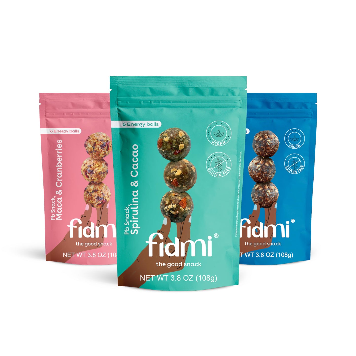 Fidmi Snack Protein Energy Balls Assorted Pack | Vegan - Gluten Free - Plant Based - Superfoods (Maca, Spiruline, Cacao) - All Natural Ingredients