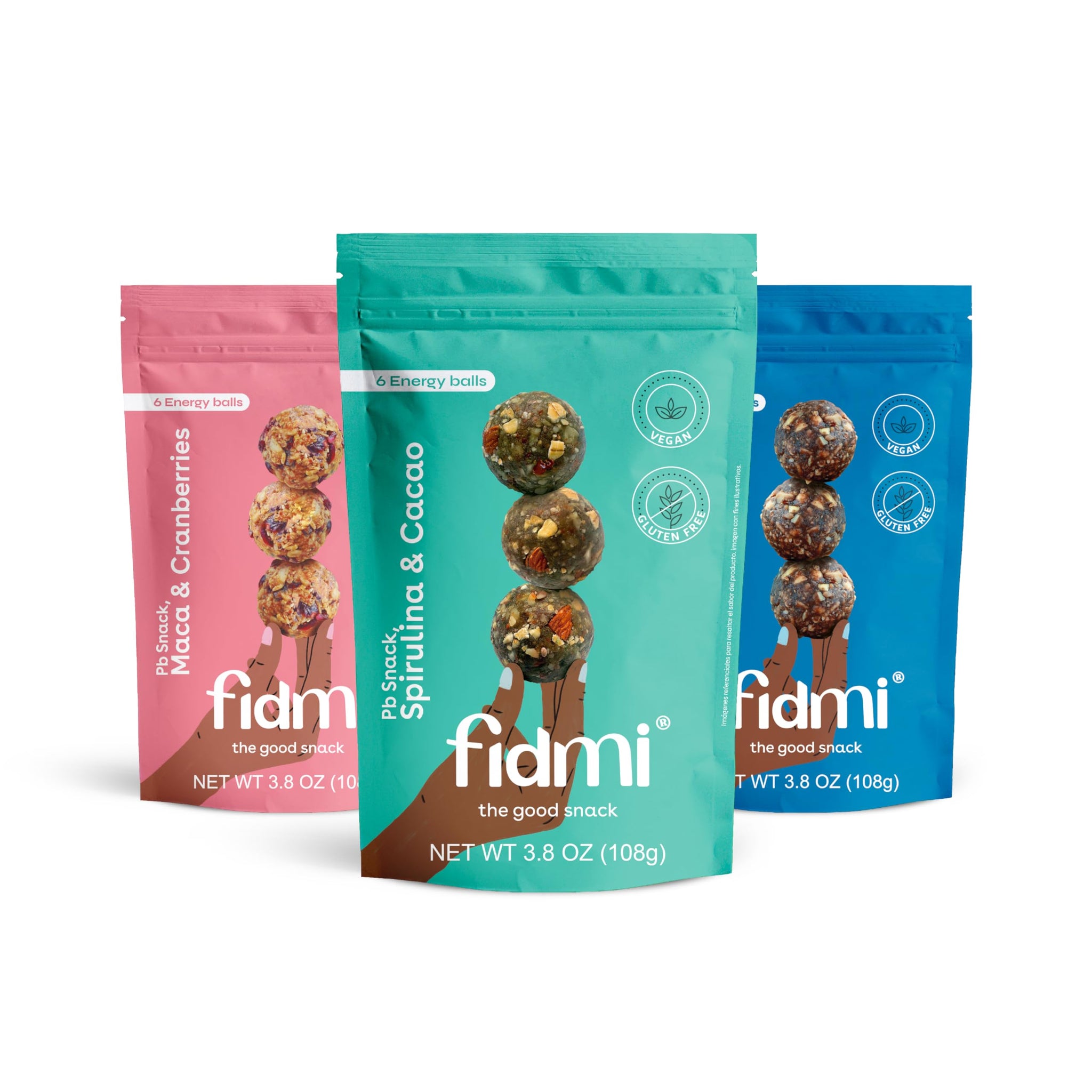 Fidmi Snack Protein Energy Balls Assorted Pack | Vegan - Gluten Free - Plant Based - Superfoods (Maca, Spiruline, Cacao) - All Natural Ingredients