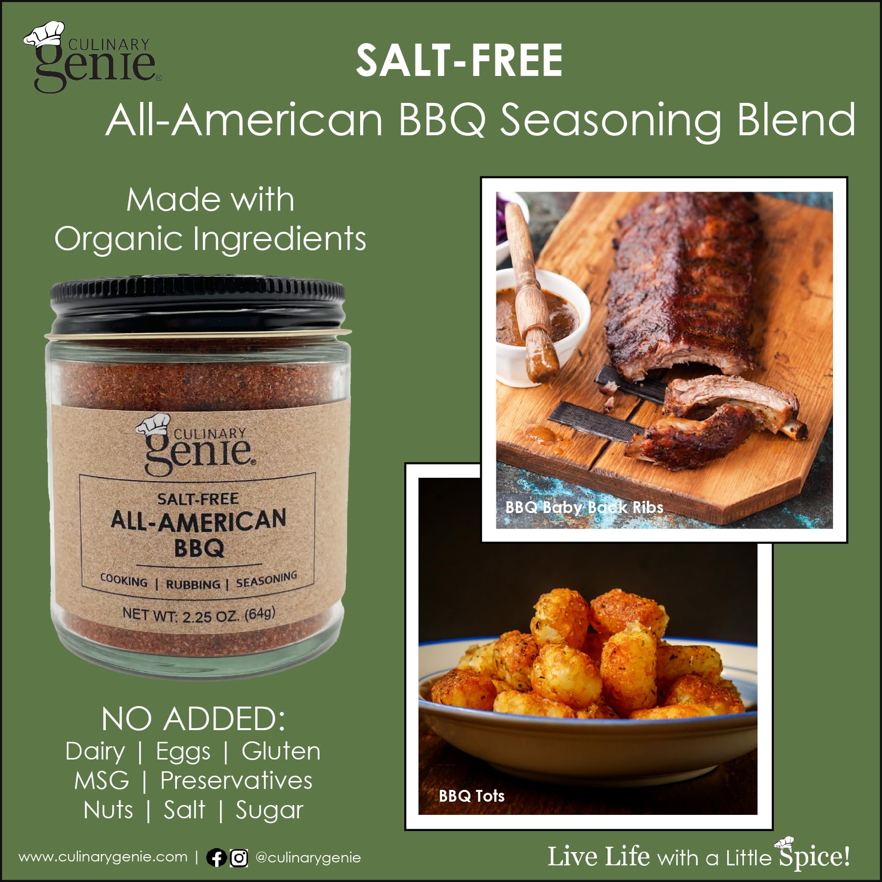 Culinary Genie Salt-Free All-American BBQ Seasoning Blend - Savory Grill Rub with a Hint of Smoke, No Salt or Sugar Added