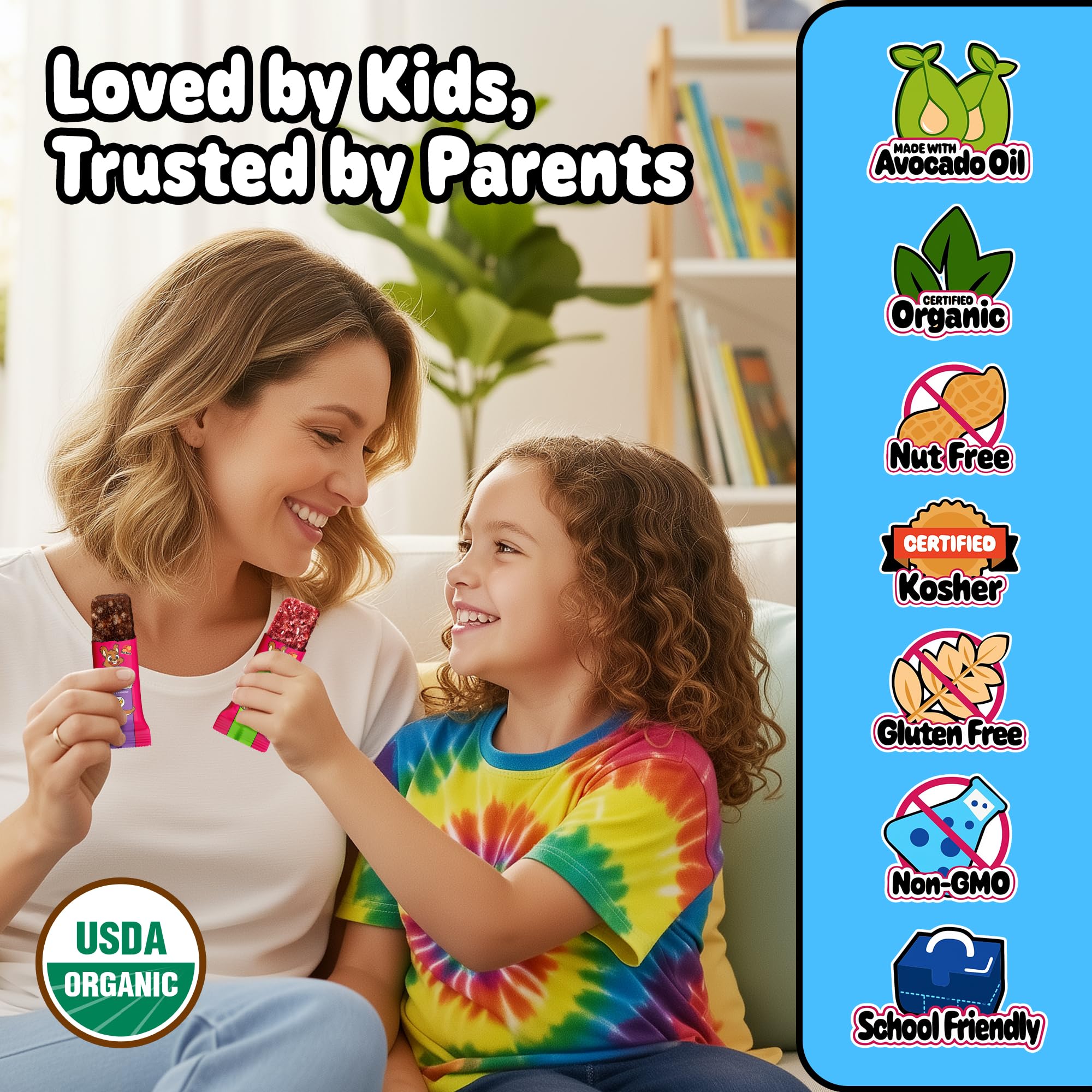 Snakkidz Organic Chewy Granola Bars for Kids, Allergen-Free, Nut-Free, Gluten-Free, Low Sugar Snack Bars Made with Avocado Oil, Individually Wrapped