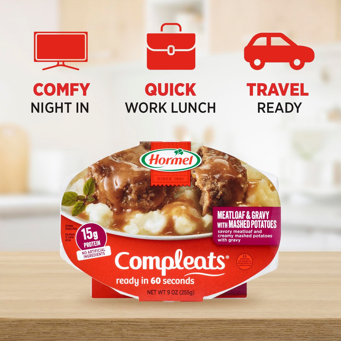 Hormel Compleats Meatloaf & Gravy with Mashed Potatoes, 9 Ounce
