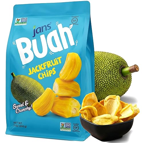 Jackfruit Chips 7 Oz | Jans Buah Dried Jackfruit Chips, Gluten-Less Fruit Snack, Authentic Fruit Experience, Jack Fruit Dried, Freeze Dried