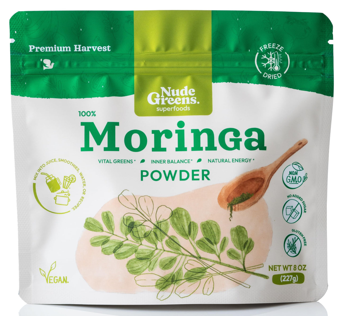 NUDEGREENS Freeze-Dried Moringa Leaf Powder | Rich in Antioxidants, Immune Vitamins, Minerals & Plant Protein | Perfect for Moringa Tea, Moringa Drink
