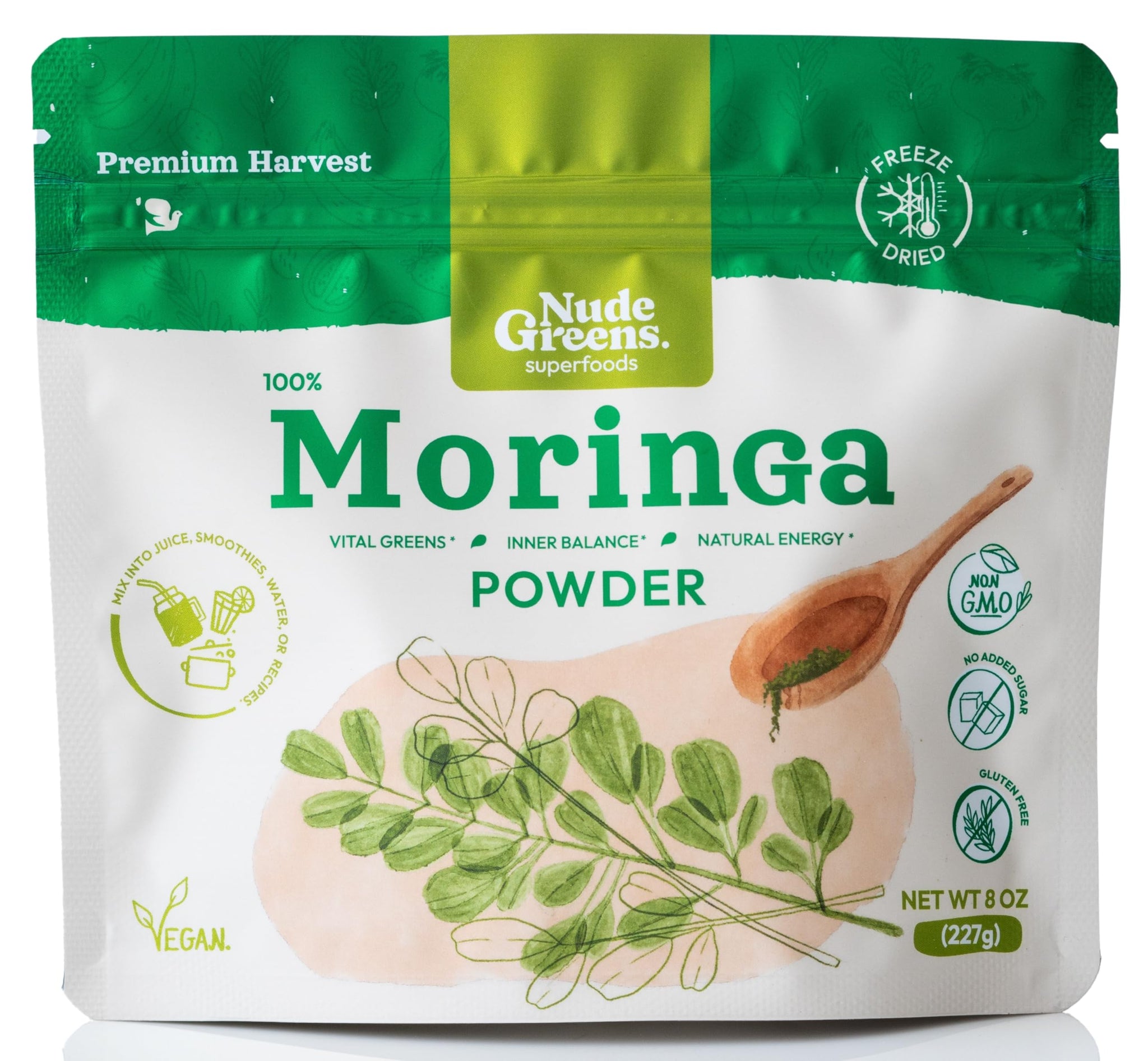NUDEGREENS Freeze-Dried Moringa Leaf Powder | Rich in Antioxidants, Immune Vitamins, Minerals & Plant Protein | Perfect for Moringa Tea, Moringa Drink