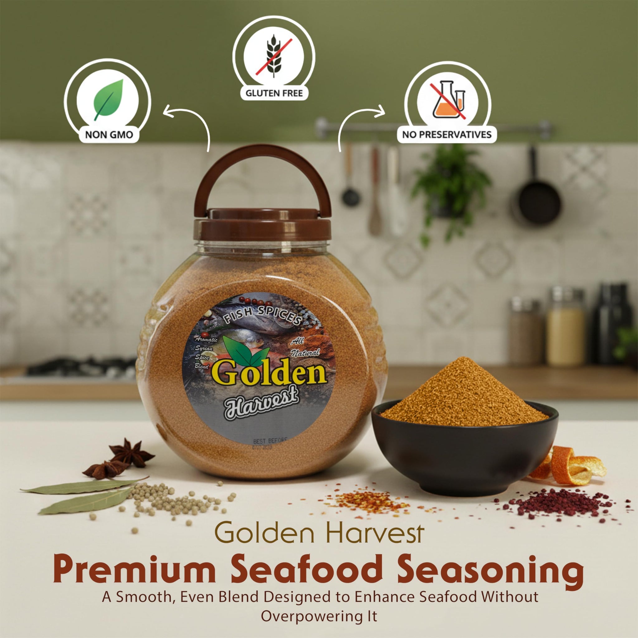 Golden Harvest Seafood Seasoning - Non-GMO, Gluten Free & No Preservatives - Fish Seasoning For Cooking, Seafood Boils & Dry Rubs & Dry Rub for Fish