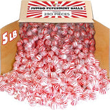 Peppermint Candy Balls - 5 lb Bulk - Red & White Striped Hard Mints - Individually Wrapped Mint Hard Candy