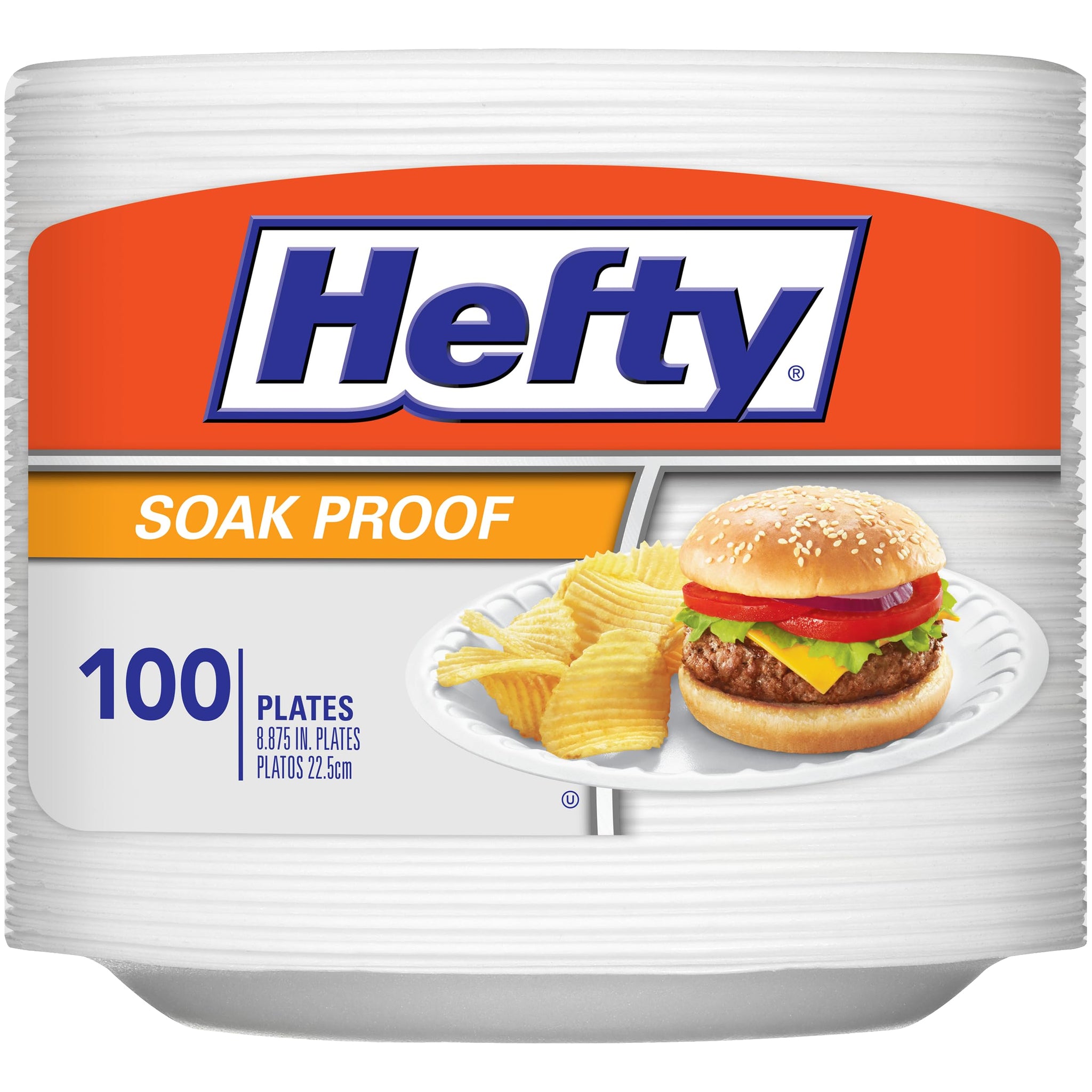 Hefty Everyday Soak Proof Disposable Foam Plates, 8.9 Inches, 100 Count, Disposable White Plates for Lunch, Salads, and Appetizers, Great for Everyday