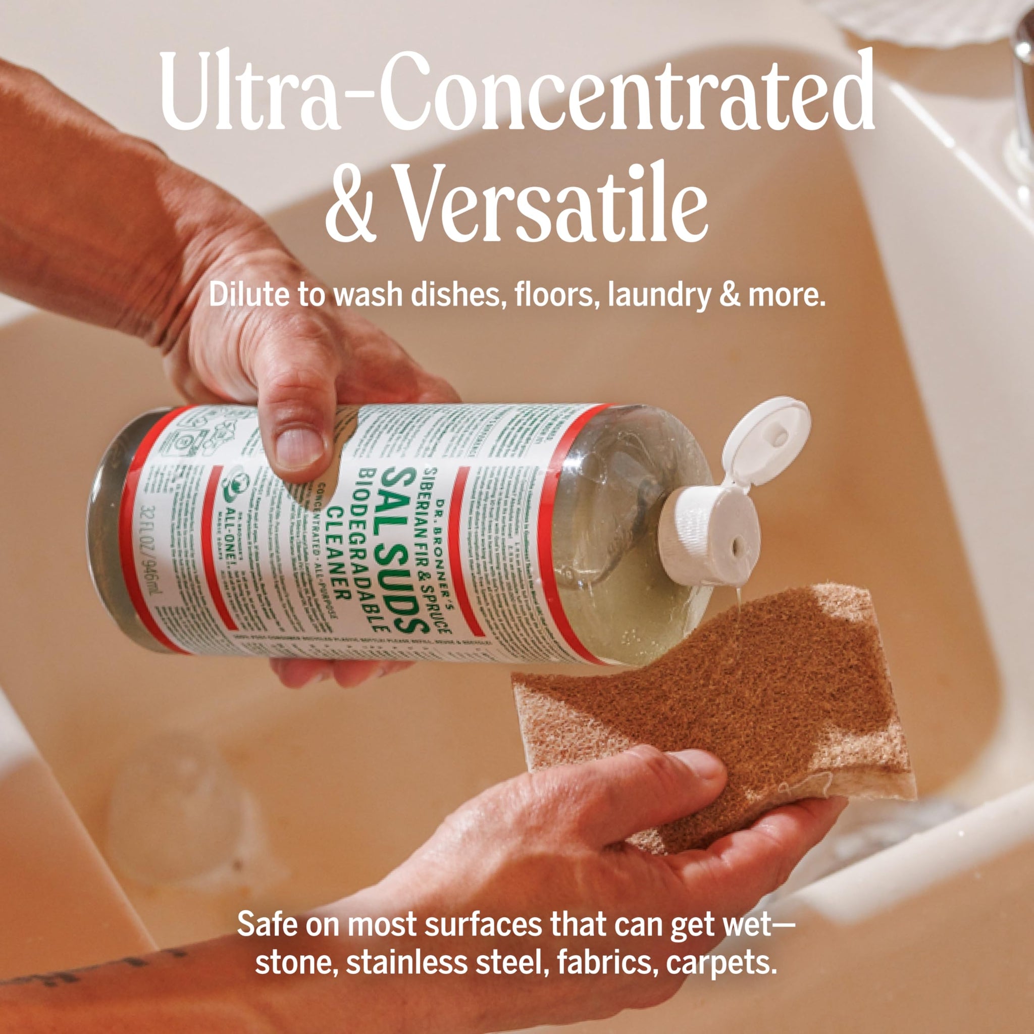 Dr. Bronner's Sal Suds Biodegradable Cleaner (32 Ounce, 2-Pack) - All-Purpose Mop Detergent for Floors, Kitchen & Bathroom, Multi-Surface Household