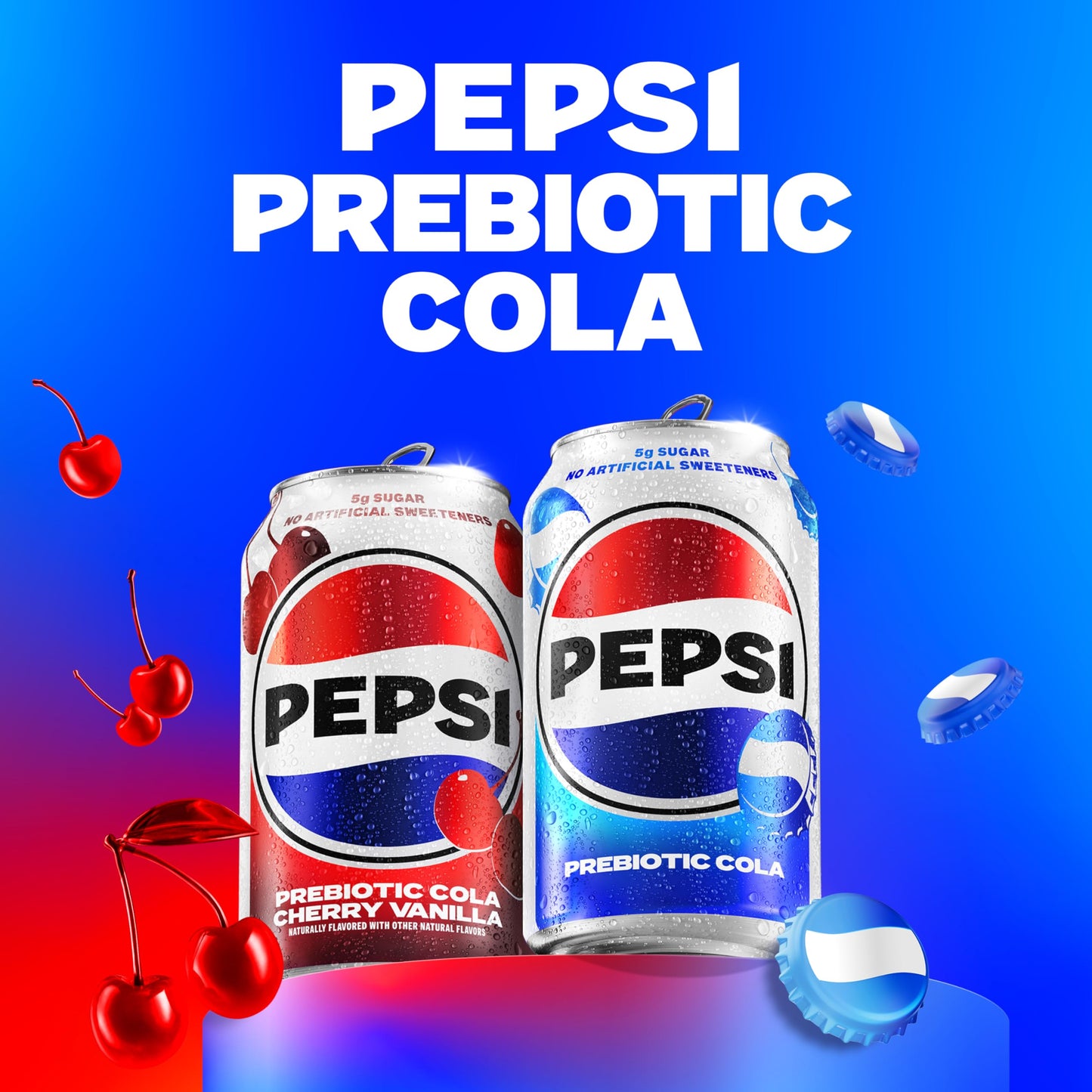 Pepsi Prebiotic Cola, Cherry Vanilla, 12 fl oz Cans (8 Pack), 30 Calories, 5g Prebiotic Fiber, 5g Sugar, Soda Pop Cola