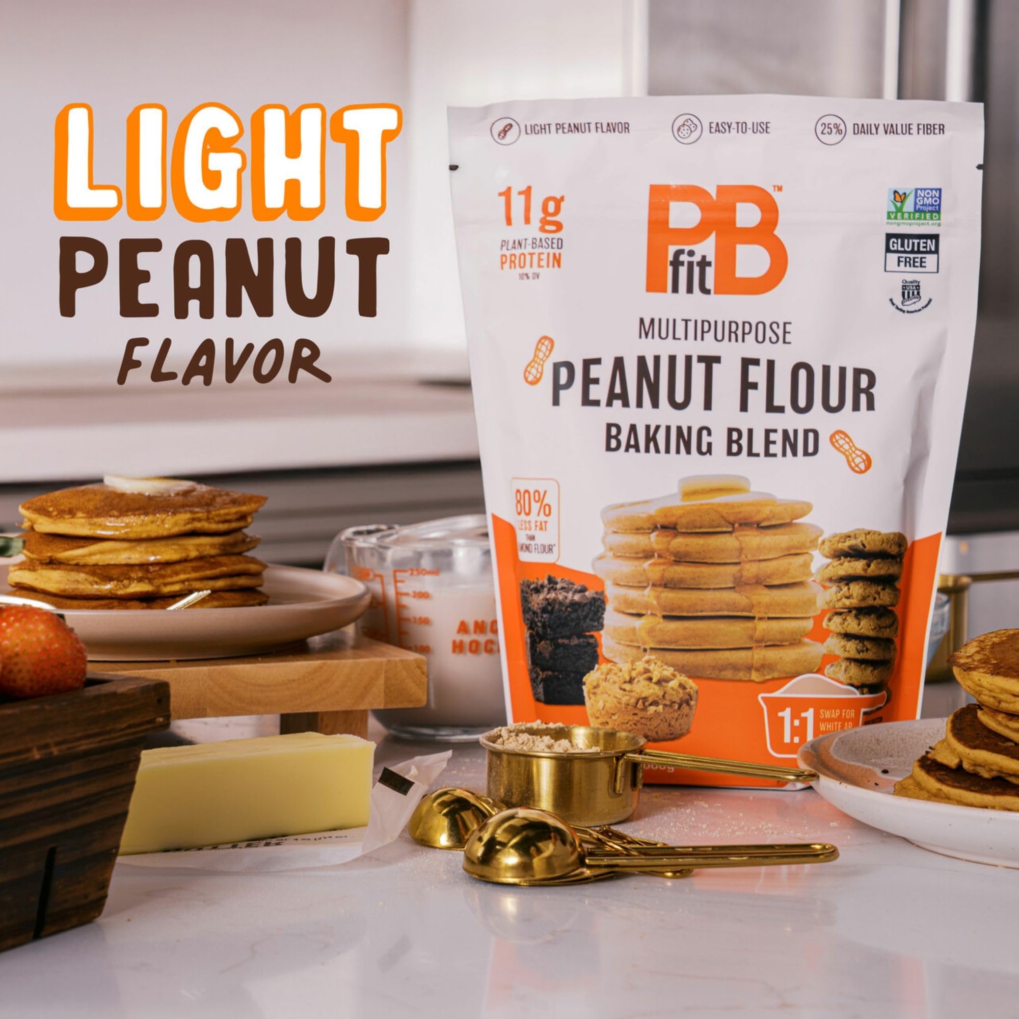 PBfit Peanut Flour Baking Blend - Gluten Free & Non GMO - 11g Protein per Serving 10% DV - 80% Less Fat than Almond Flour - 1 to 1 Swap for White