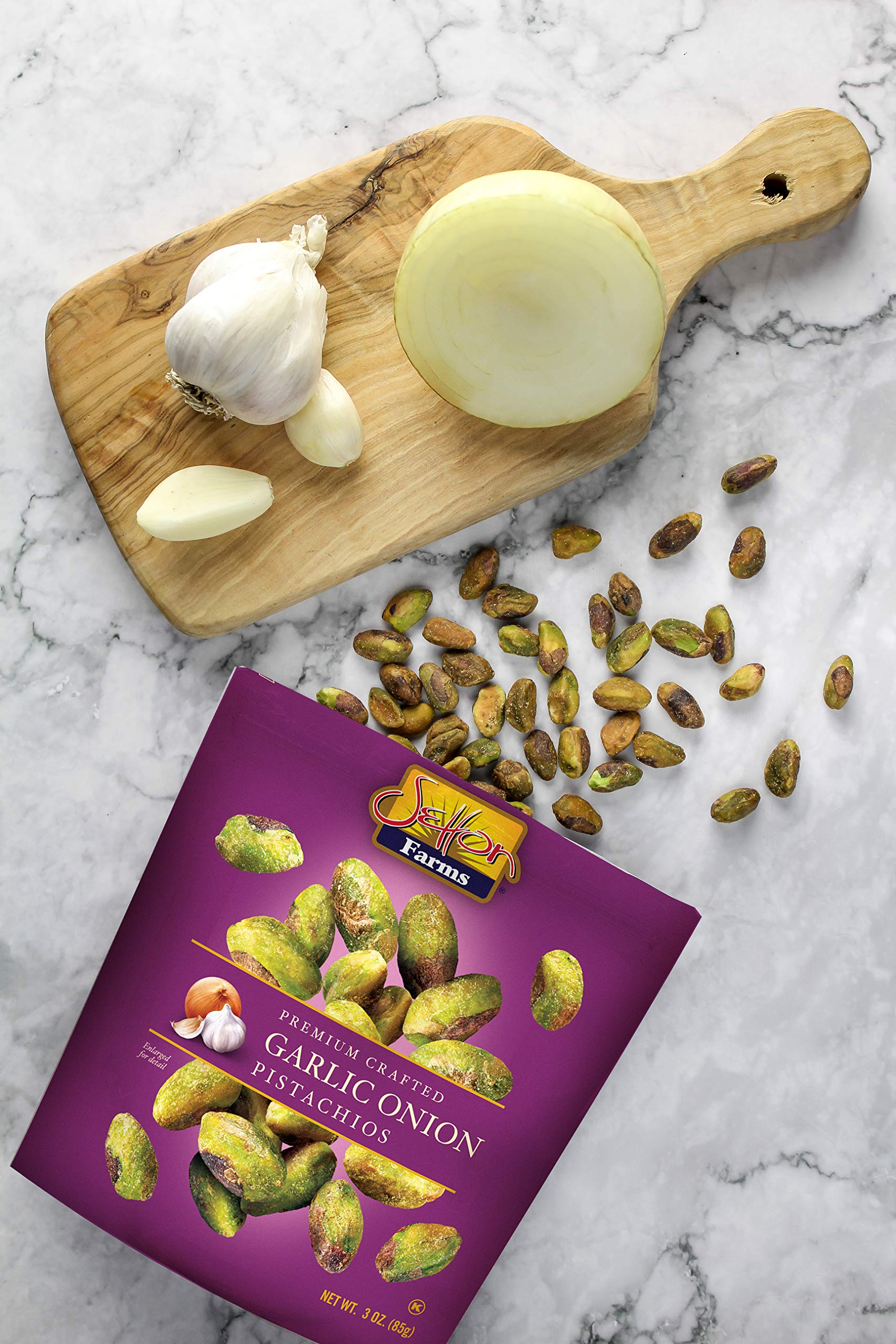 Setton Farms Naturally Seasoned Pistachio Kernels, Garlic Onion, No Shell Pistachios, Certified Non-GMO, Gluten Free, Vegan and Kosher, 5 oz