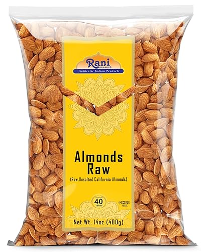 Rani Almonds, Raw Whole With Skin (uncooked, unsalted) 14oz (400g) ~ All Natural | Vegan | Gluten Friendly | Kosher | Fresh Product of USA ~