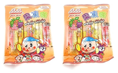 Jin Jin - Jelly Strip (Jelly Filled Straws in Assorted Flavors) - Net Wt. 14.7 Oz. Pack of 2