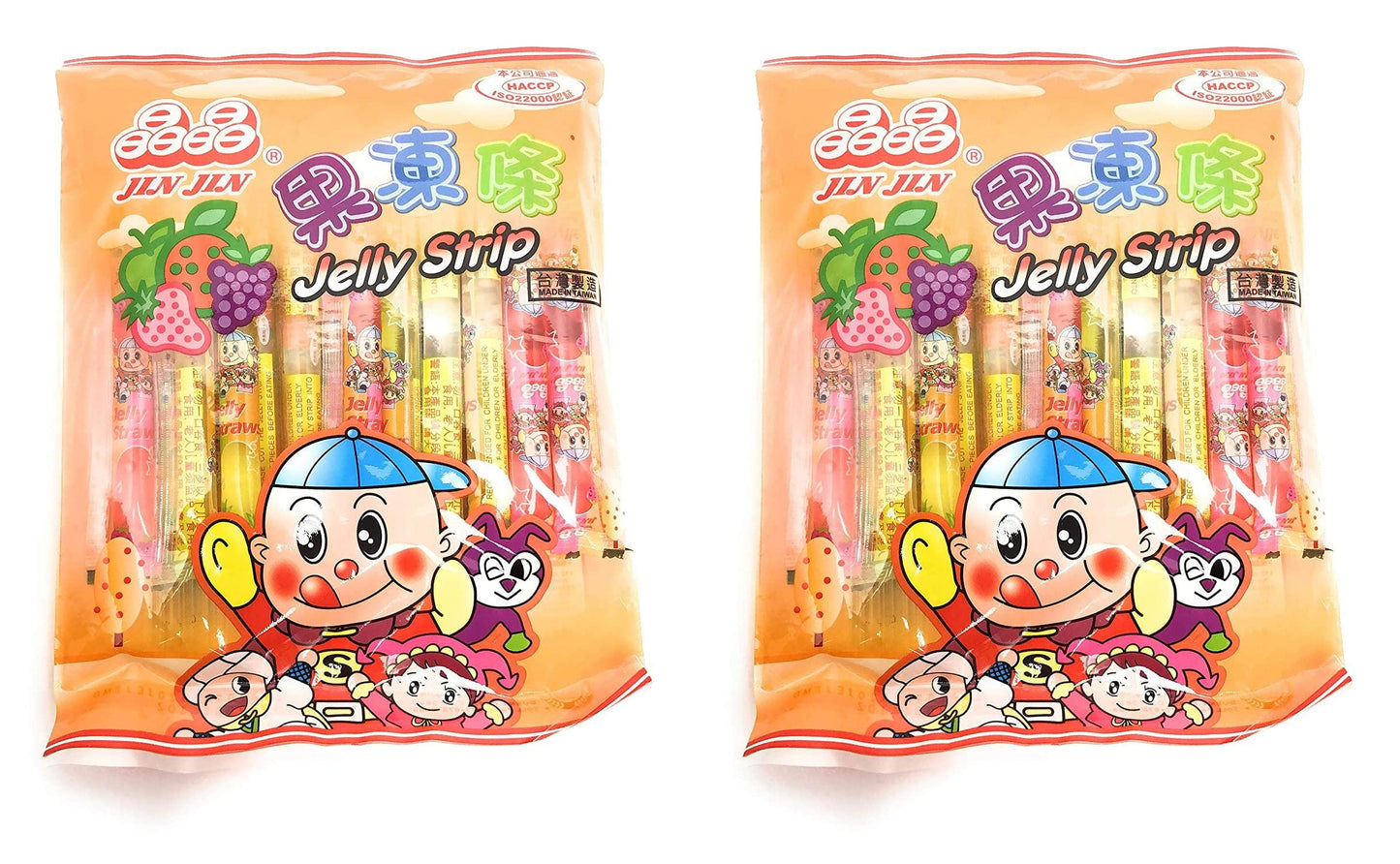 Jin Jin - Jelly Strip (Jelly Filled Straws in Assorted Flavors) - Net Wt. 14.7 Oz. Pack of 2