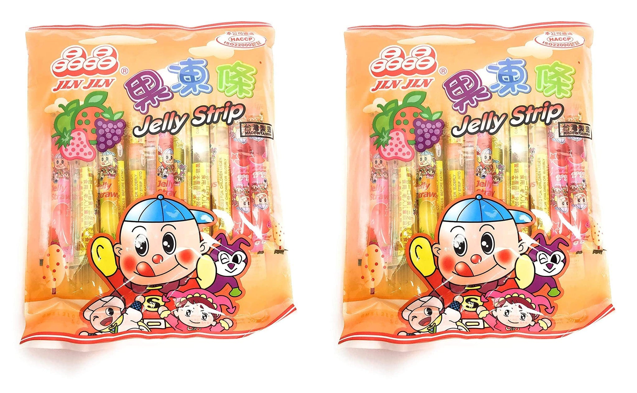 Jin Jin - Jelly Strip (Jelly Filled Straws in Assorted Flavors) - Net Wt. 14.7 Oz. Pack of 2