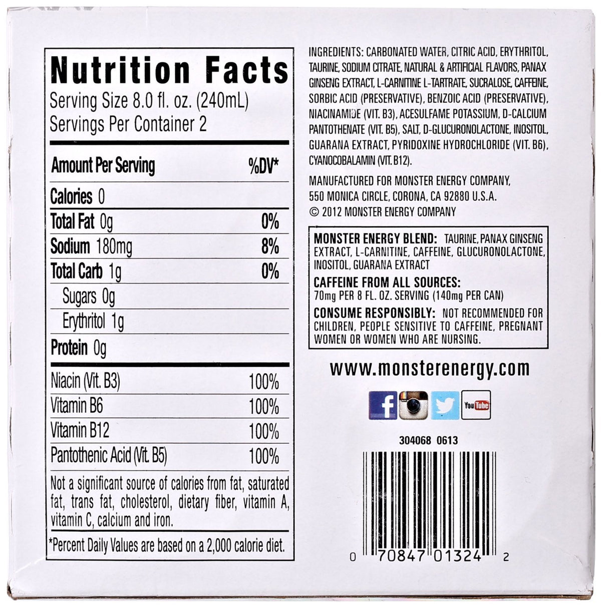 16 Pack - Monster Energy Zero Ultra - 16oz.
