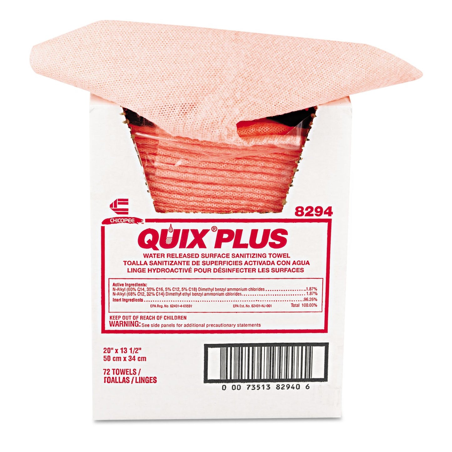 Chix 8294 Quix Plus Disinfecting Towels 13 1/2 x 20 Pink 72/Carton