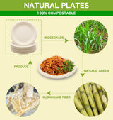 BLUE TOP 100% Compostable Disposable Paper Plates Heavy Duty Waterproof Plates-50 Pack 7 inch Eco-Friendly Plates, Natural Biodegradable Sugarca