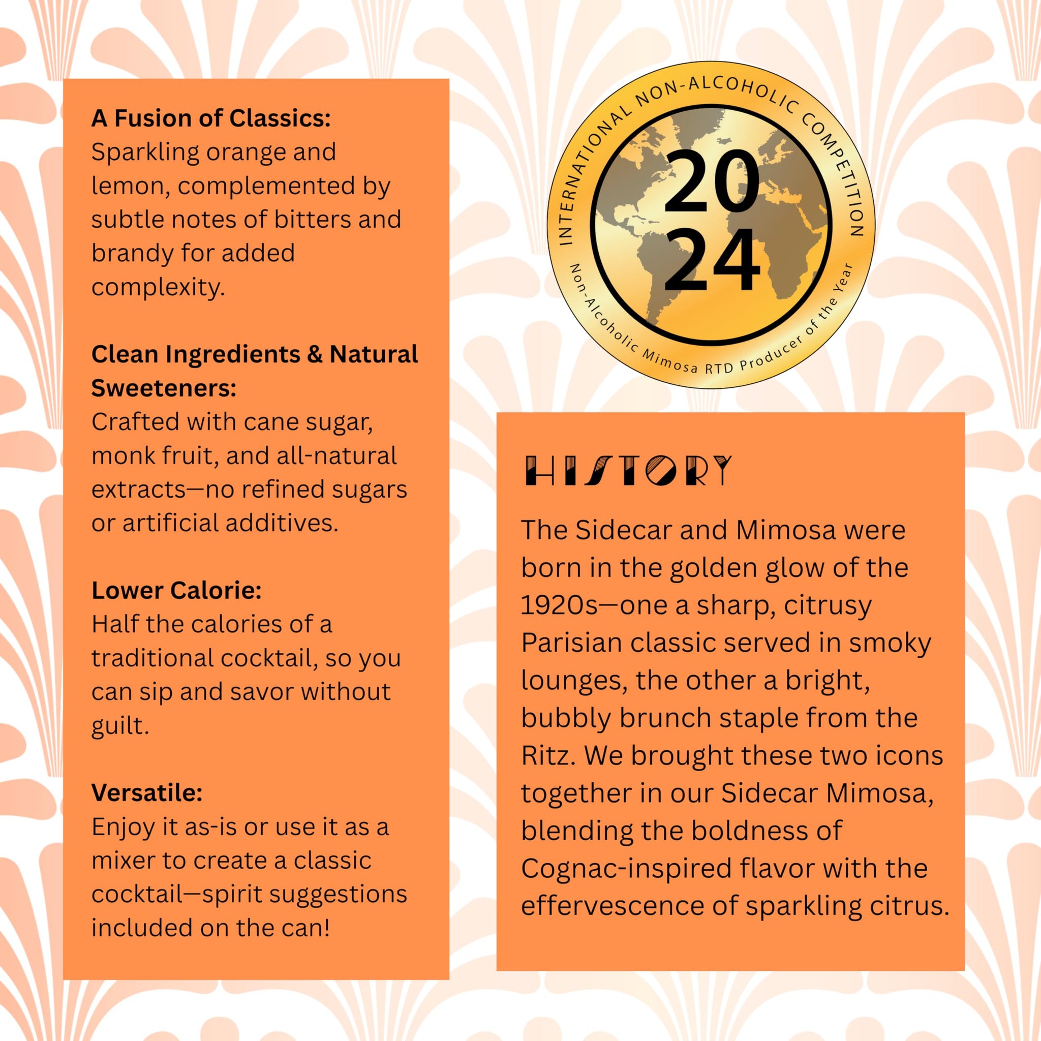 Blind Tiger Sidecar Mimosa 4-Pack | Orange, Lemon & Bitters Non-Alcoholic Sparkling Mocktail| Crafted with Natural Ingredients | Mixers, Cocktails