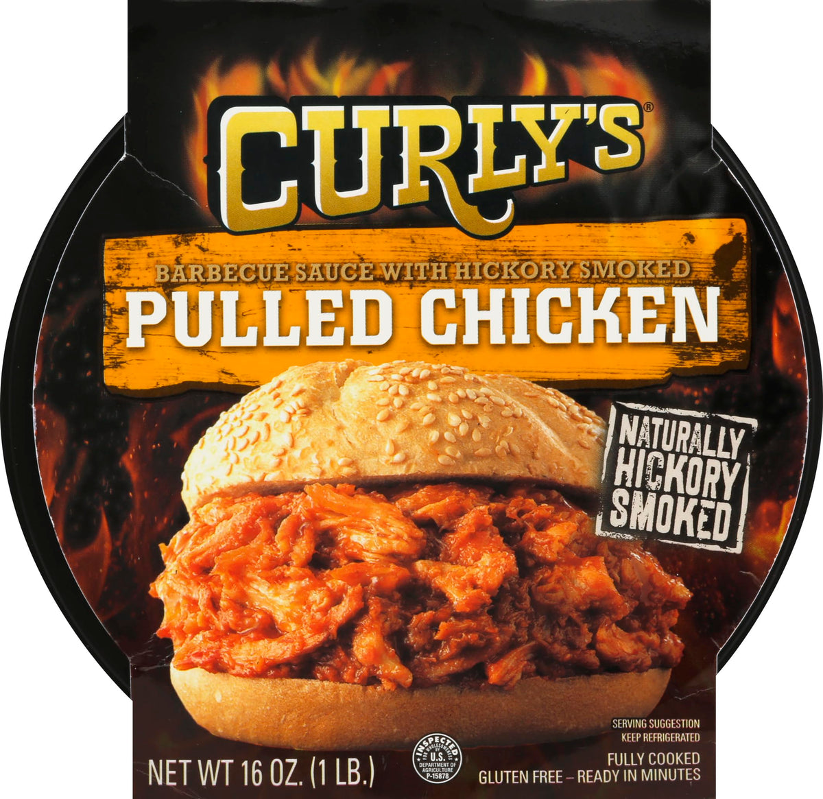 Curly's Naturally Hickory Smoked Pulled Chicken With Barbecue Sauce, 16 oz