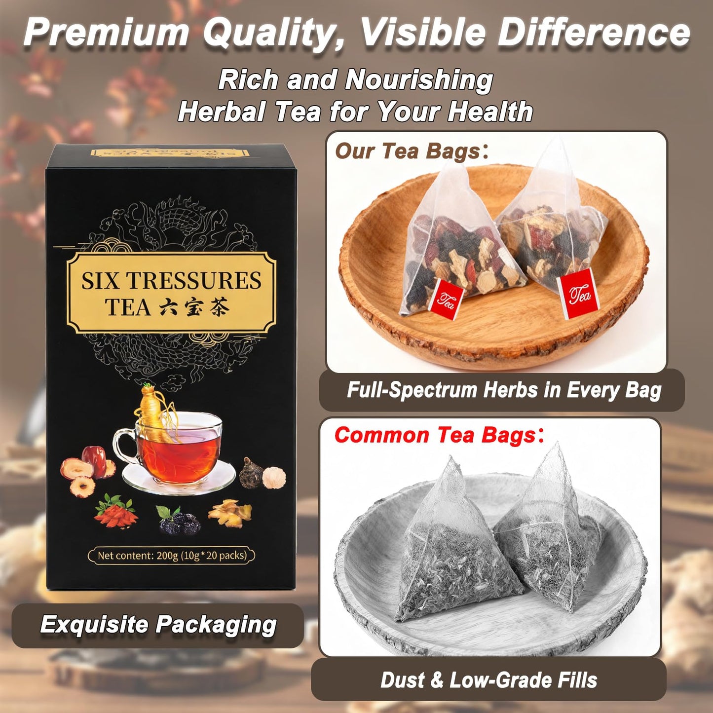 Ginseng Five Treasures Tea, Natural Kidney Cleanse & Detox Tea for Adult, Traditional Chinese Herbal Tea Bags with 6 Precious Ingredients Formula (2