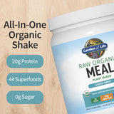 Garden of Life Meal Replacement Shakes, Vegan Protein Powder, Raw Organic Meal, Lightly Sweet Powder with Plant Based Pea Protein, Sprouts, Greens