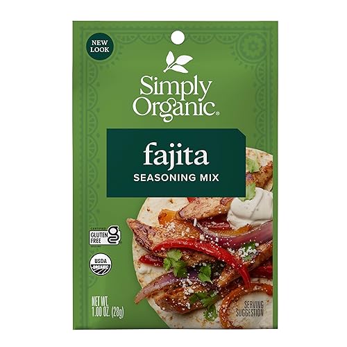Simply Organic Fajita Seasoning Mix, Gluten Free, Certified Organic, Kosher - Chicken Fajita Seasoning - Pure Flavor for Tacos, Stir-Fries, Mexican