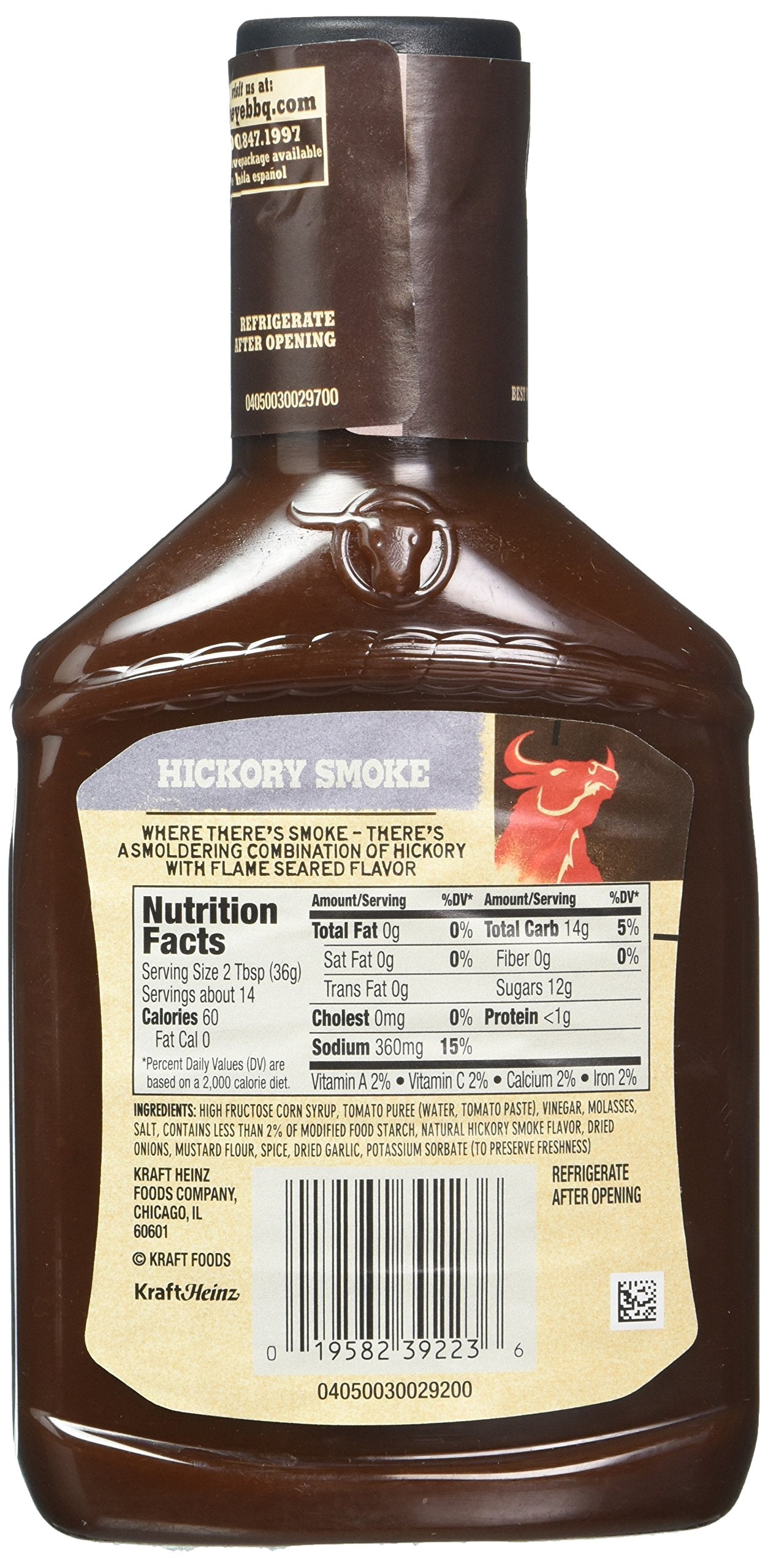 Bull's-Eye, Hickory Smoke BBQ Sauces,18 oz Bottle (Pack of 3)