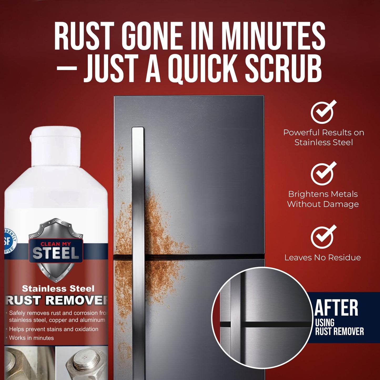 CLEAN MY STEEL Innoshine B570 Stainless Steel Rust Remover and Cleaner, NSF Certified, Approved for Food Contact Areas, 17 oz