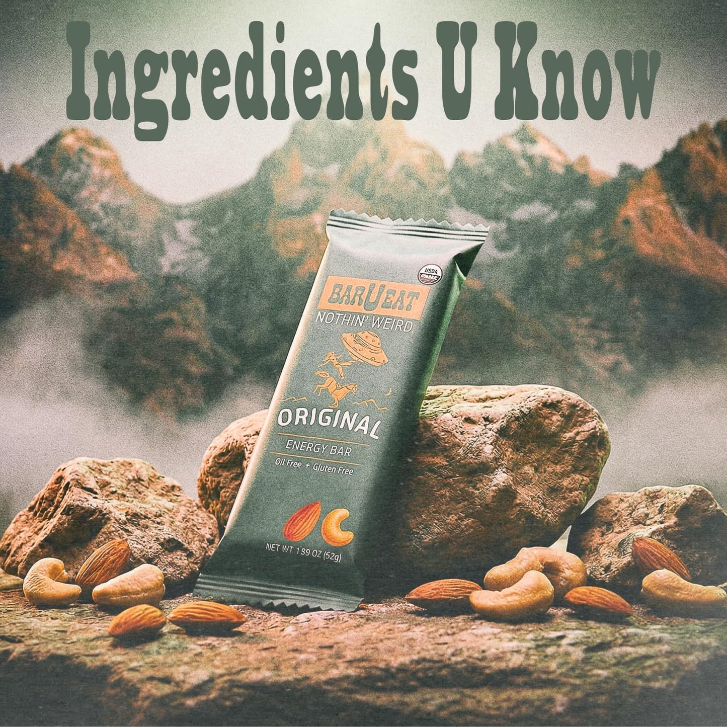 BAR-U-EAT Gluten-Free, Organic, Soft & Chewy Granola Bar. Whole Food Ingredients | Compostable Packaging | No Articial Sugar (Original 12 Pack)