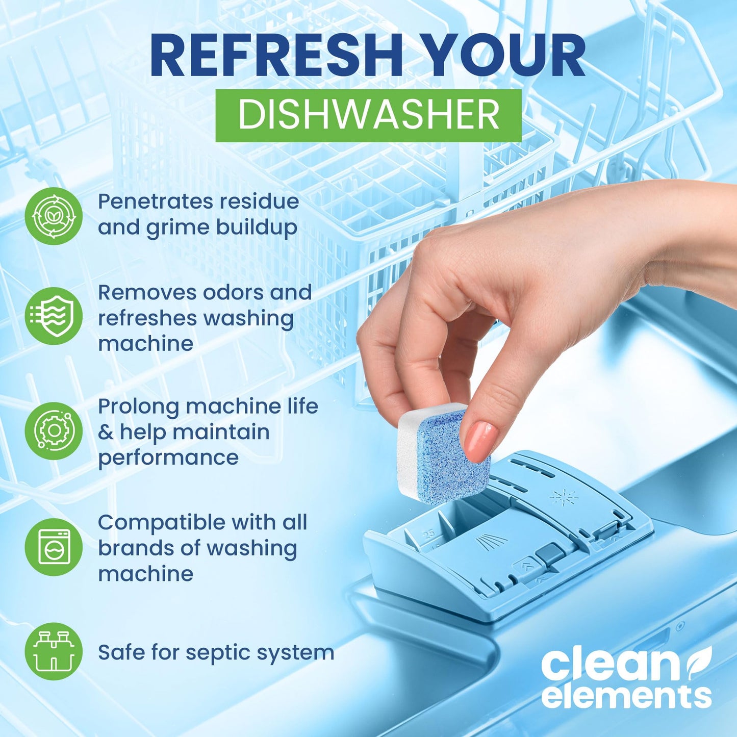 Dishwasher Cleaner Tablets & Deodorizer - 24 Pack (12 Month Supply) Deep Cleaning Descaler Pods, Removes Limescale, Hard Water, Calcium, Grease