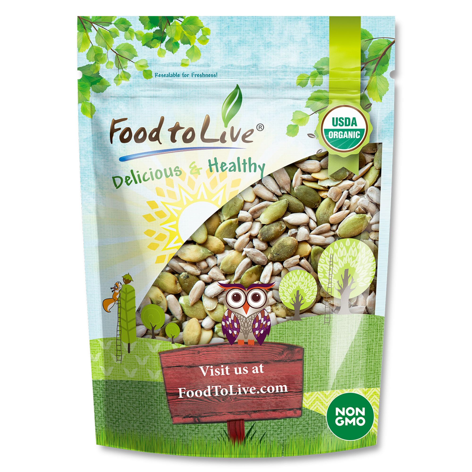 Food to Live Organic Sprouted Sunflower and Pumpkin Seed Mix with Himalayan Salt, 8 Ounces - Natural Snack, Rich in Protein, Perfect for Snacking